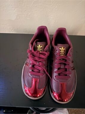 Adidas Sambas OG Burgundy Patent-Toe Leather Sneakers